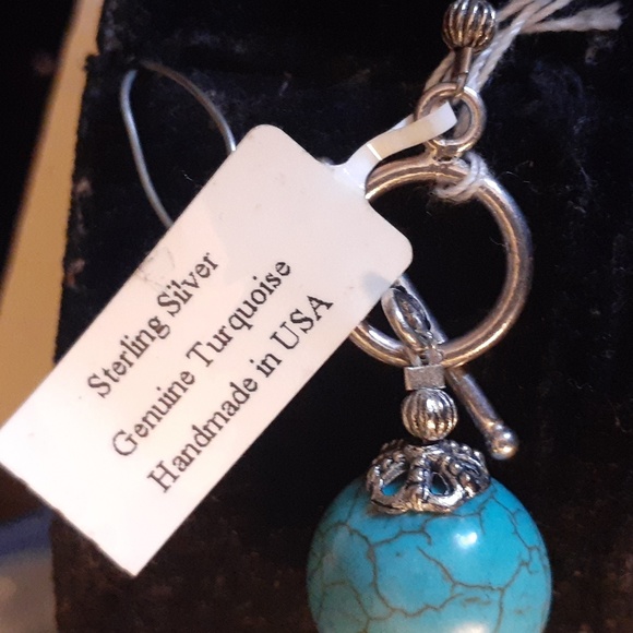 GENUINE TURQUOISE STERLING SILVER 925 SET NECKLACE N EARRINGS - Picture 3 of 6